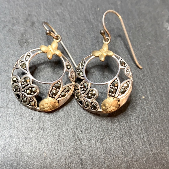 .925 Sterling Silver and Marcasite Hoops 🦋🌿 - Picture 2 of 6